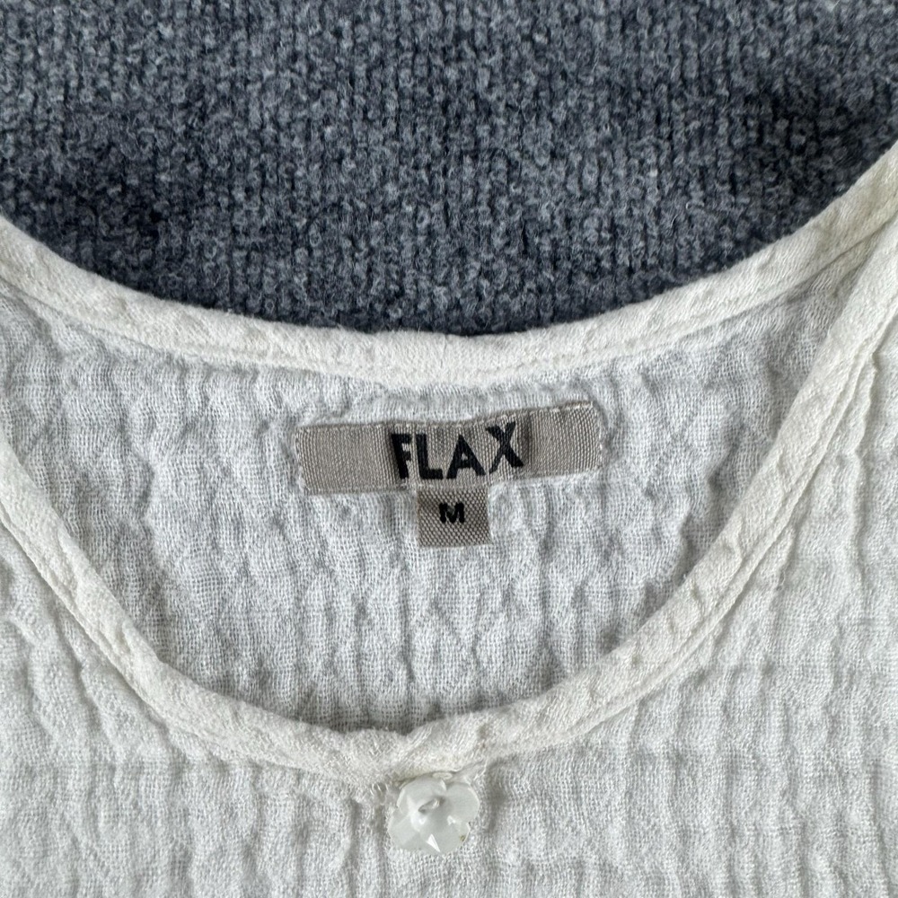 FLAX Tank Top Womens M White Linen Textured Scoop Neck Sleeveless Crinkle - Picture 2 of 7